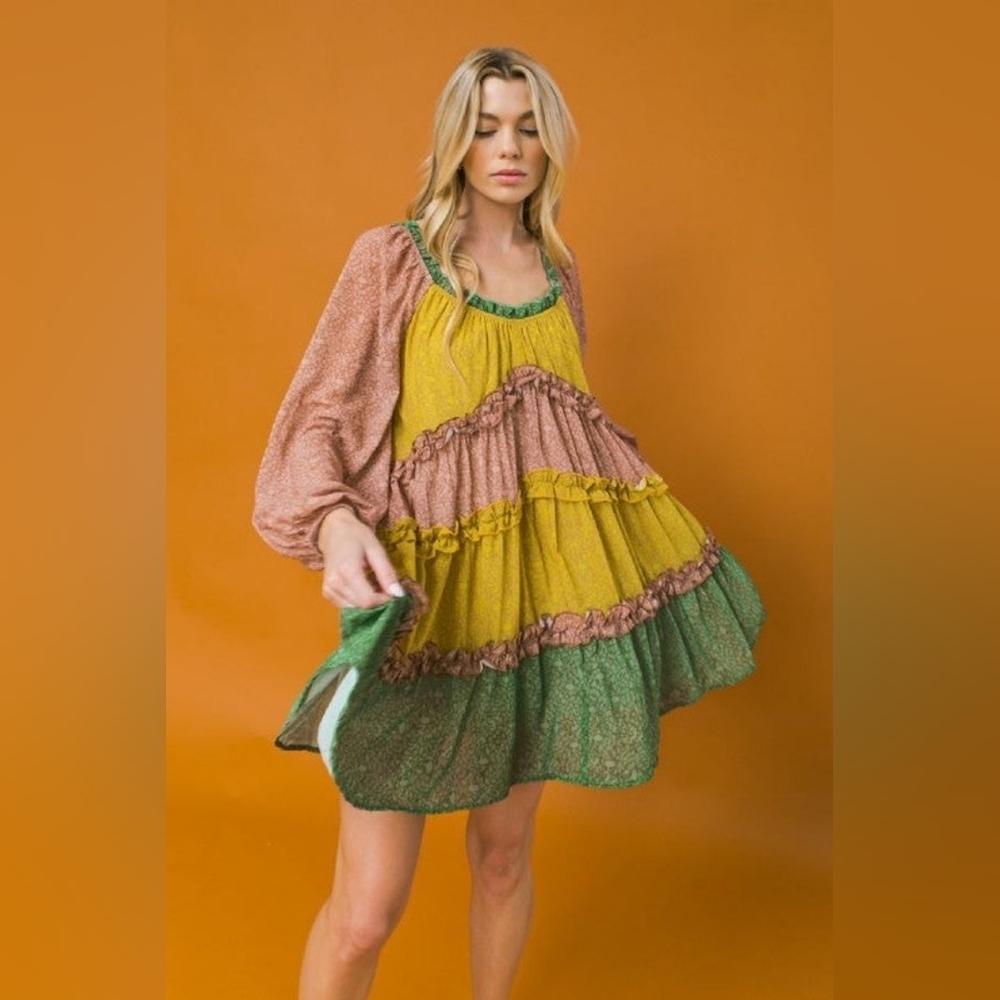 Love Colette Swing Ruffled Mini-Dress Women's S Boho Cottage Coquette‎ - Picture 3 of 9